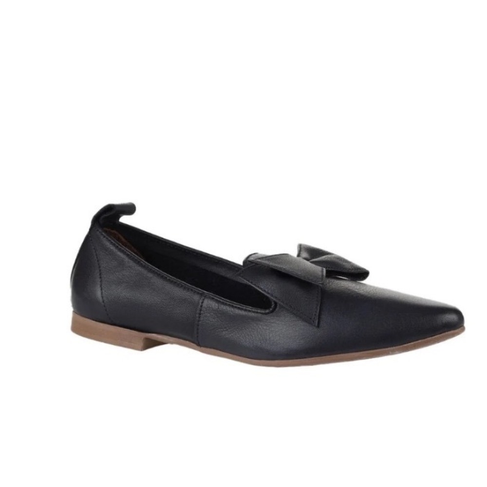 Bueno Vintage Y2K Black Leather Pointed Toe Bow Flats Loafers Women's Size 9.5